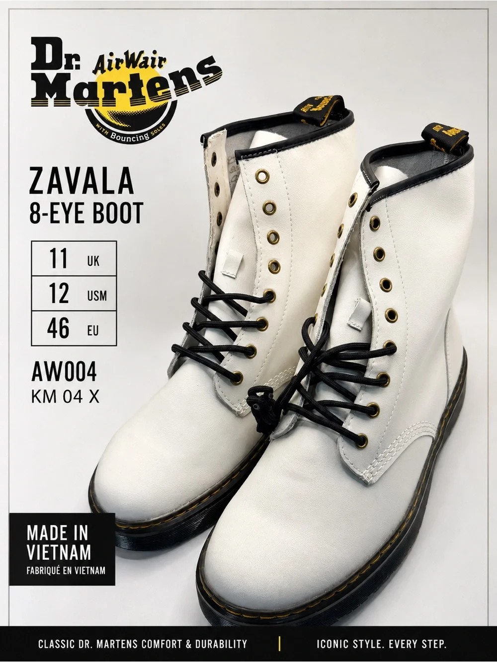Dr. Martens Zavala White 8-Eye Boots Men’s Size 12 US / UK 11 / EU 46